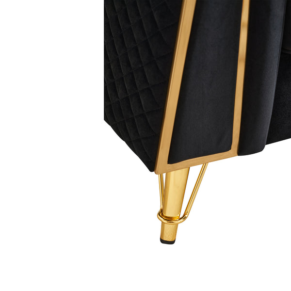 English Elm Modern Tufted Velvet Sofa with Gold Accent Frame and Flared Arms, High-Density Comfort Seating Black W579P329999