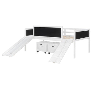 English Elm Twin Kids Loft Bed Solid Pine Frame with Slide Chalkboard and Climbing Rope Play Zone White N708P340493K
