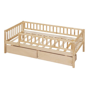 English Elm Twin Pine Wood Daybed with Storage Drawers for Guest Room or Studio Space Natural WF301864AAN