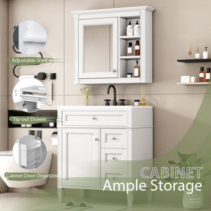 English Elm 30'' Modern Bathroom Vanity Set With Ceramic Sink & Mirror Cabinet - Stylish Storage Solution! SW000127AAK-1