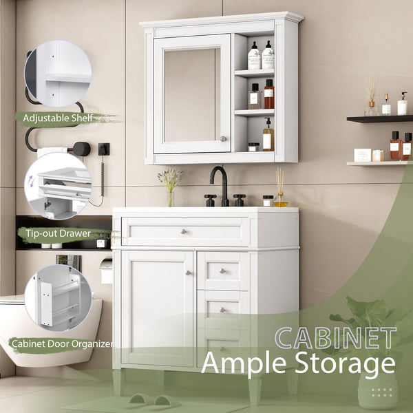 English Elm 30'' Modern Bathroom Vanity Set With Ceramic Sink & Mirror Cabinet - Stylish Storage Solution! SW000127AAK-1
