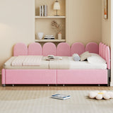 Upholstered Daybed with 2 Drawers, Velvet Sofa Bed, Soft Fabric Headboard, Pink