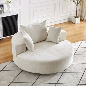 English Elm 55''L Chenille Foam Single Swivel Chair with Plush Backrest Pillow, 360° Smooth Recline for Living Room Lounge Comfort Beige W834S00353