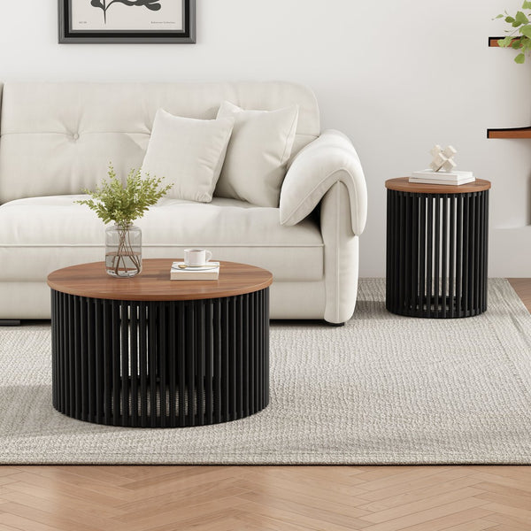 English Elm Christopher Knight Home® - ACACIA Solid Wood Coffee Table 30" Round Top on Minimalist Base, Durable Veneer, Modern Flair Natural+ Blue N770P269893N