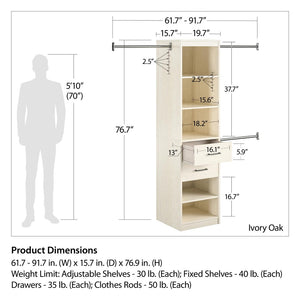 English Elm Kelly Modular Closet Tower with Open Shelves Two Drawers and Adjustable Hanging Rods B2733P436559