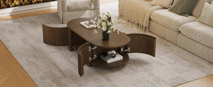 English Elm Oval Fluted Rubberwood Coffee Table with Open Storage Shelf for Living Room Walnut N735P369880D