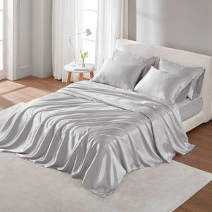 English Elm 4 Luxury Satin Twin Sheet Set - 100% Polyester, Soft Smooth 90g Finish, Deep Pocket Fit & Breathable Comfort LIGHT GREY 11.81 L x 9.84 W x 3.15 H B035P319697