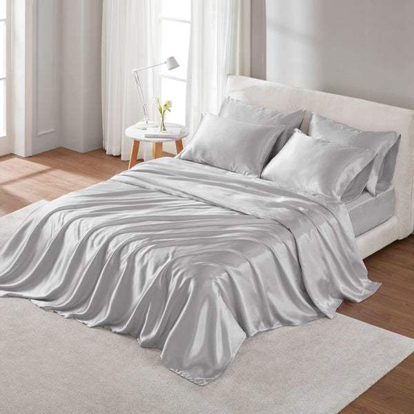 English Elm 4 Luxury Satin Twin Sheet Set - 100% Polyester, Soft Smooth 90g Finish, Deep Pocket Fit & Breathable Comfort LIGHT GREY 11.81 L x 9.84 W x 3.15 H B035P319697
