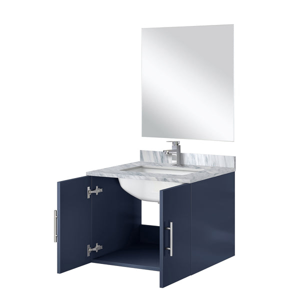 English Elm Navy Single Bath Vanity 24"W x 22"D with Carrara Marble Top, Chrome Faucet & 18" Frameless Mirror B2731S01298