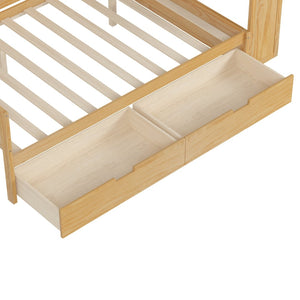 English Elm Wooden Twin Daybed with Trundle Built-in Desk and Open Shelves for Kids Rooms Natural N733S373385M