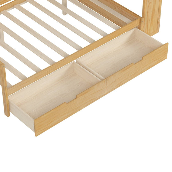 English Elm Wooden Twin Daybed with Trundle Built-in Desk and Open Shelves for Kids Rooms Natural N733S373385M