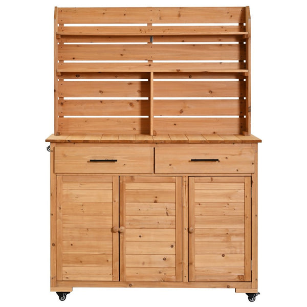 English Elm (assembly Video) Topmax Solid Fir Outdoor Potting Bench Grill Cart with Hutch Storage Natural Wood N717P404333A