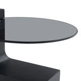 English Elm Modern Simple Double-Layer Round Coffee Table - Transparent Gray Glass Top With Black Mdf L-Shaped Legs.The Detachable Design Can Make The Use Of Space More Flexible.