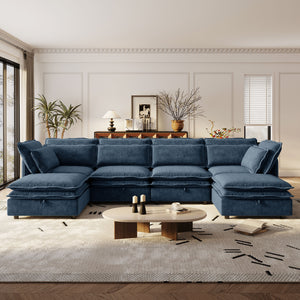 English Elm U_Style Large U-Shaped Modular 6-Seater Sofa with Storage, Convertible Sofa Bed, Removable Covers, Modern Comfort and Durable Frame Dark Blue WY000447AAC