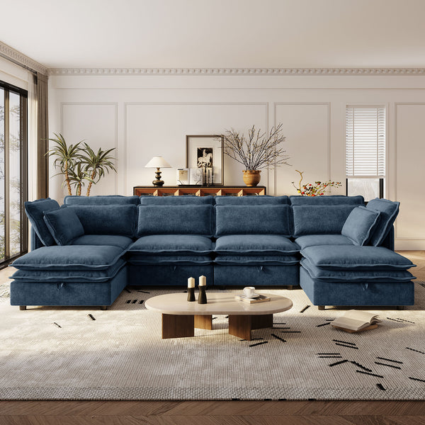 English Elm U_Style Large U-Shaped Modular 6-Seater Sofa with Storage, Convertible Sofa Bed, Removable Covers, Modern Comfort and Durable Frame Dark Blue WY000447AAC