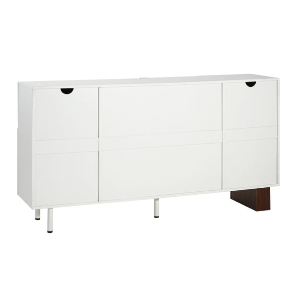English Elm Modern White Walnut Sideboard with Geometric Doors Adjustable Shelves Dining Storage N779P373192W_N779P373193W