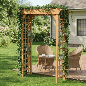 English Elm Wooden Garden Arch Solid Frame Backyard Trellis for Climbing Plants Wedding Ceremony W2640P225585