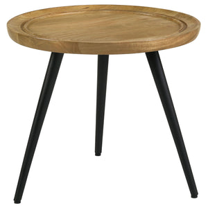 English Elm Zoe Natural Mango Wood Round End Table with Black Tripod Iron Base, 22" Stylish Accent Piece B062P344932