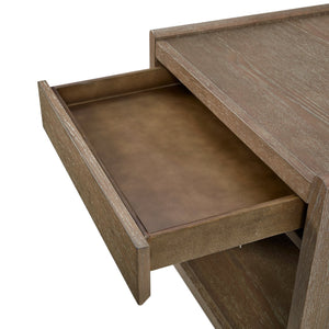 English Elm End Table Cocoa Solid Wood & MDF, Weathered Brown Finish, Soft-Close Drawer, Open Shelf Accent Piece B2699P323116