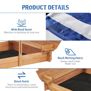 English Elm Kids Cedar Sandbox with Adjustable Canopy Corner Seating Outdoor Backyard Play D720094432