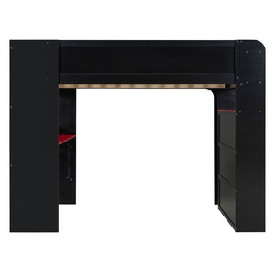 English Elm Full Size Gaming Bunk Bed with Rgb Lighting Integrated Desk Wardrobe and Storage Red LT100266AAR