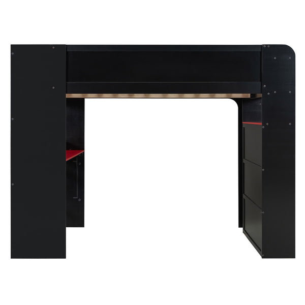 English Elm Full Size Gaming Bunk Bed with Rgb Lighting Integrated Desk Wardrobe and Storage Red LT100266AAR