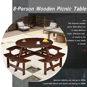 English Elm Outdoor 8-Person Round Picnic Table With Built-In Benches, Umbrella Hole & Waterproof Finish For Gardens W2275P149765-GIGA