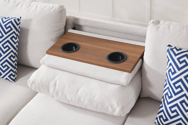 English Elm Hidden Compartment Modular Sectional with Pull Out Drawer and Coordinated Accent Pillows Beige B2730S00064