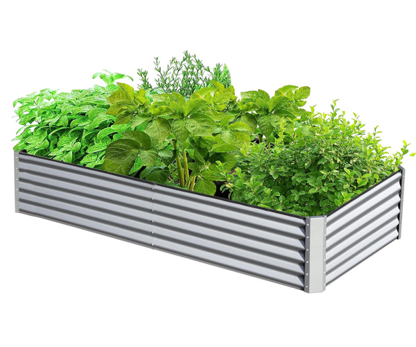 English Elm 6x3x1.5ft Galvanized Raised Garden Bed — Heavy-Duty Steel Planter with Open Base, Reinforced Rods, Safe Edge for Vegetables Flowers and Easy Assembly Silver+White W1859P197905
