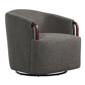 English Elm 30" Boucle Swivel Barrel Chair Wood Accents Sculptural Accent Seating for Any Room N767P422966W