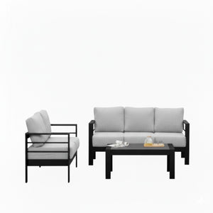 English Elm 3-piece Outdoor Aluminum Conversation Set with Deep Cushions and Wpc Coffee Table Light Gray B082S00099