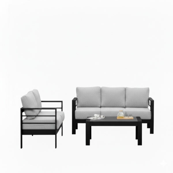 English Elm 3-piece Outdoor Aluminum Conversation Set with Deep Cushions and Wpc Coffee Table Light Gray B082S00099