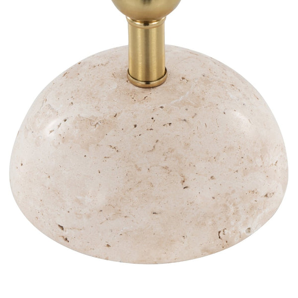 English Elm Table Lamp Set of 2 Travertine Stone Base with Brass Hardware and Warm Fabric Shade Gold,Off White B202P471584