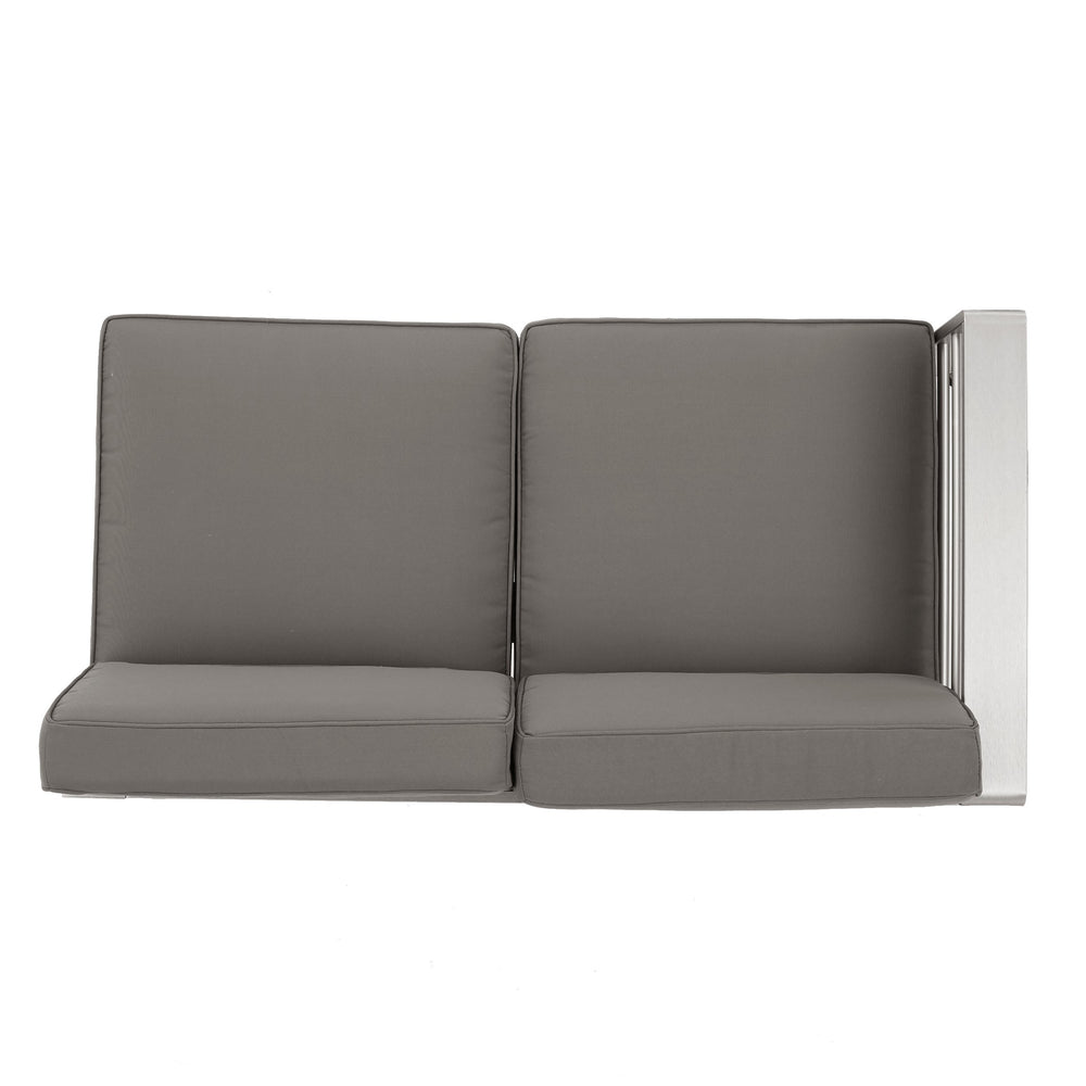 English Elm Christopher Knight Home® - Outdoor 4-Person Aluminum Patio Sectional Set – Modern Khaki/Silver-Grey, Waterproof Cushions, Rust-Resistant Frame N757S357589K