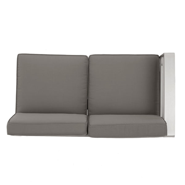 English Elm Christopher Knight Home® - Outdoor 4-Person Aluminum Patio Sectional Set – Modern Khaki/Silver-Grey, Waterproof Cushions, Rust-Resistant Frame N757S357589K