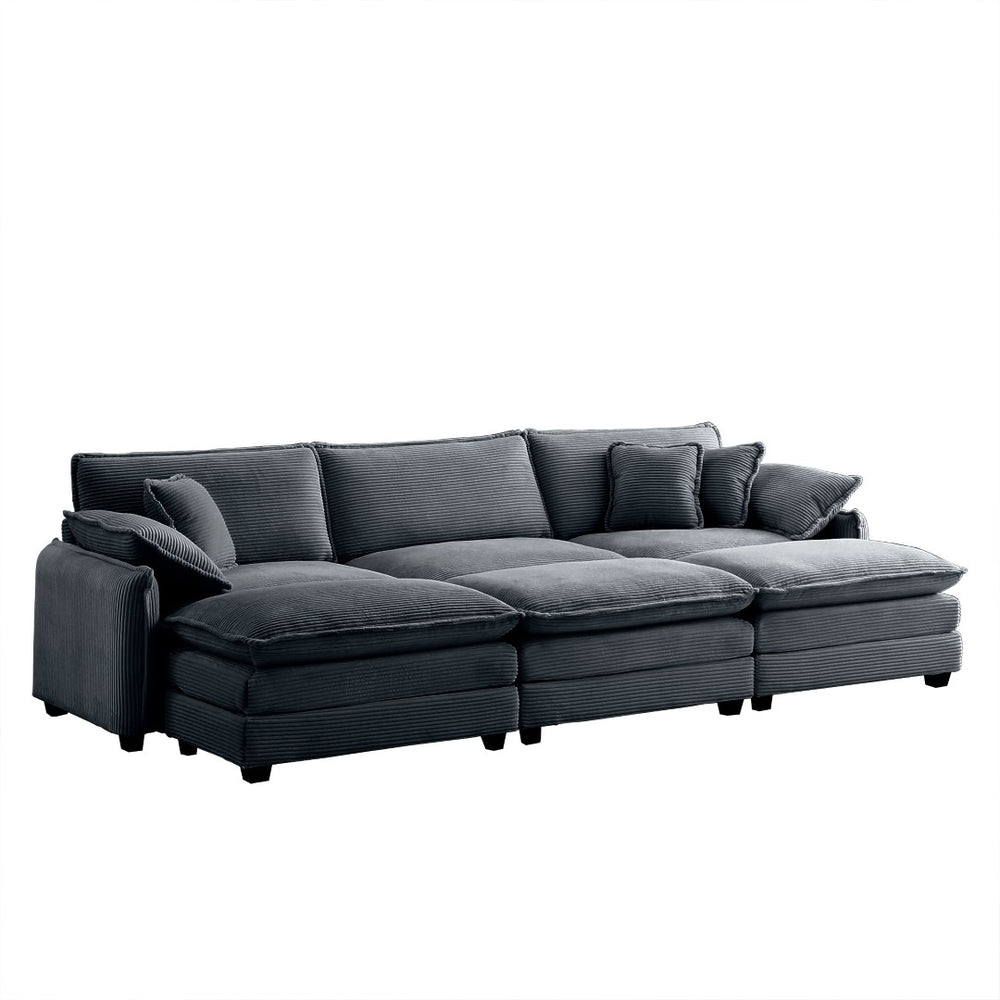 English Elm Oversized Modular Cushioned Sofa With 3 Ottomans – Versatile Sleeper Design In Grey Corduroy Fabric W714S00759-GIGA