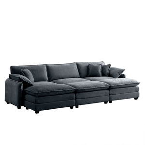 English Elm Oversized Modular Cushioned Sofa With 3 Ottomans – Versatile Sleeper Design In Grey Corduroy Fabric W714S00759-GIGA