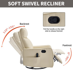 English Elm Beige Fabric Swivel Rocker Recliner with Massage Nodes and Lumbar Heat for Living Room Beige W1803P363430