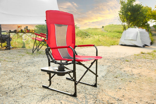 English Elm Camping Director Chair with Side Table, Cup Holder & Mesh Back, Heavy-Duty Folding Seat for Outdoor Events Red W640P224441