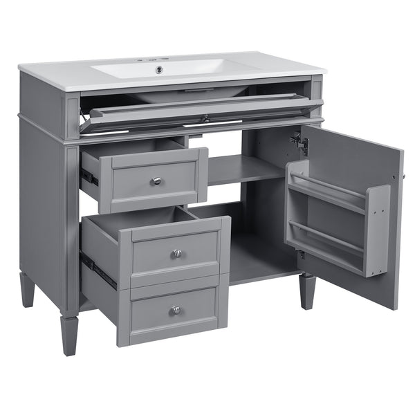 English Elm 36'' Modern Bathroom Vanity With Medicine Cabinet, Soft-Close Doors, 4 Drawers & Ceramic Sink Set SW000134AAE-1