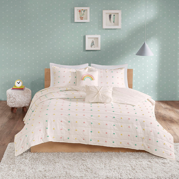 JLA Home Urban Habitat Kids - Pom playful cotton jacquard quilt set with pom‑pom texture, OEKO‑TEX, antimicrobial finish, washable pillows 88 L x 68 W x 1H UHK13-0092