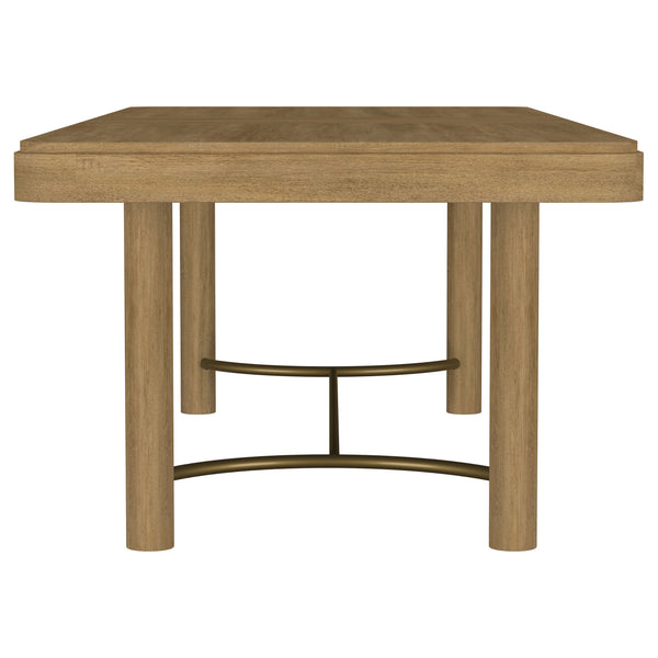 English Elm Benson Sand Wash Extension Dining Table with Removable Leaf, Rounded Corners & Antique Brass Stretcher B062P374100