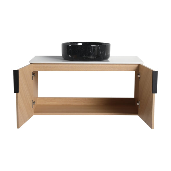 English Elm 36" Modern Wall-Mounted Bathroom Vanity With Ceramic Vessel Sink & Soft-Close Doors, Light Oak Finish W999S00452
