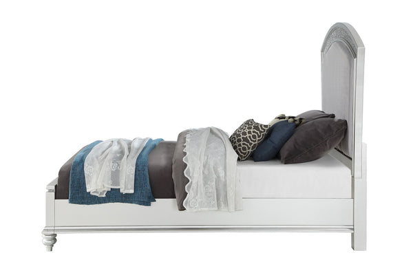 English Elm Maverick Glam Panel Bed with Padded Rhinestone Headboard, Platinum Fabric Finish, Cal King Silver 84 L x 11.5 W x 7.5 H B2726S00108