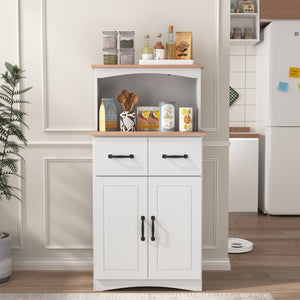 English Elm Wooden White Kitchen Microwave Pantry Cabinet with Drawer, 125lb Load-Bearing, Durable Painted Finish W40953988