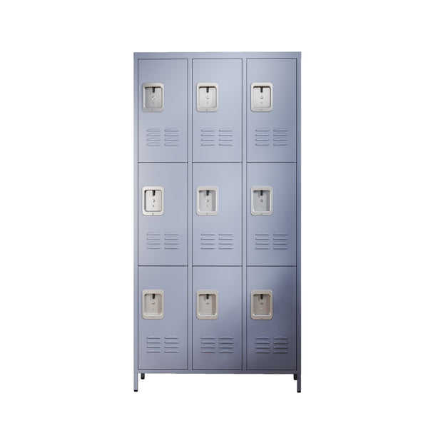 English Elm 9 Compartment Steel Locker Tower Powder Coated Gray for Gym Office or Bedroom T2398P251437