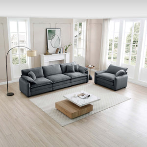 English Elm Mid-Century Modern Sofa Set: Stylish 3-Seater & Single Seat With Pillows For Cozy Living Spaces W714S00756