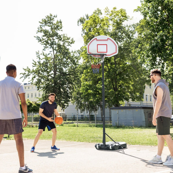 English Elm Soozier Adjustable Basketball Hoop System with Shatterproof Backboard and Rolling Base W2225P229430
