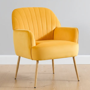 English Elm Velvet Barrel Accent Chair Tufted Shell Back with Metal Legs for Living Room Yellow W5722P462515