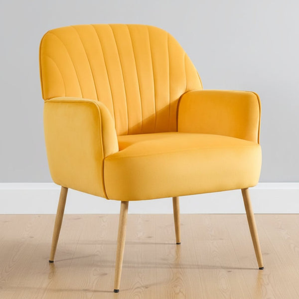 English Elm Velvet Barrel Accent Chair Tufted Shell Back with Metal Legs for Living Room Yellow W5722P462515